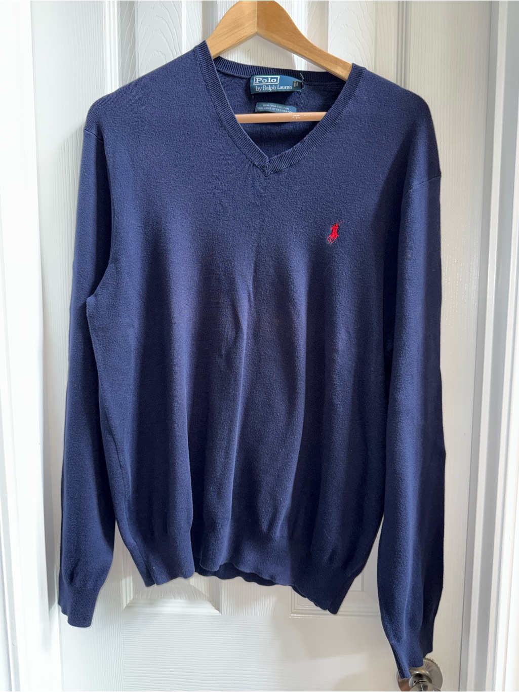 Polo Ralph Lauren Vneck Pullover Sweater Mens Xl Navy Layering Preppy Comfort
